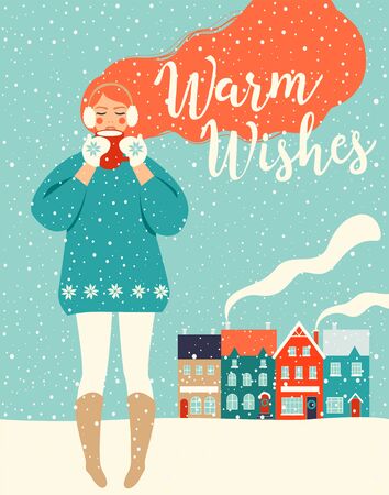 Christmas and Happy New Year templates. Trendy retro style. Vector design posterのイラスト素材