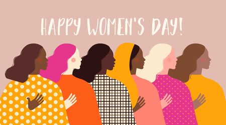 International Womens Day. Vector illustration with women different nationalities and cultures. Struggle for freedom, independence, equalityのイラスト素材