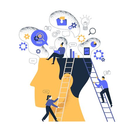 Research and development Labs concept illustration. Team studies emerging and cutting edge technologies looking for high-value ways to leverage for clientsのイラスト素材