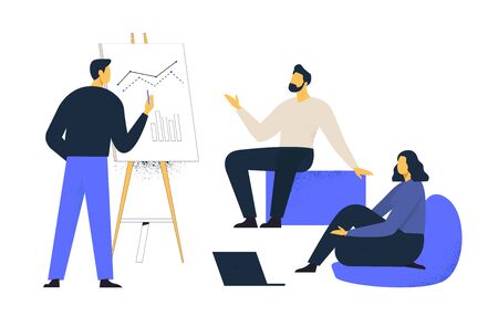 Financial administration concept. Consulting for company performance, analysis concept. Statistics and business statement. Flat isometric infographics for banner or business hero images.のイラスト素材