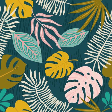 Collage contemporary floral hawaiian pattern in vector. Seamless surface designのイラスト素材