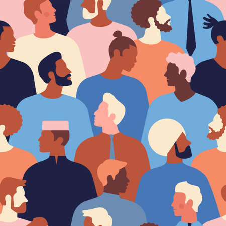 Male diverse faces of different ethnicity seamless pattern. Men empowerment movement pattern. Fathers day graphic in vector.のイラスト素材