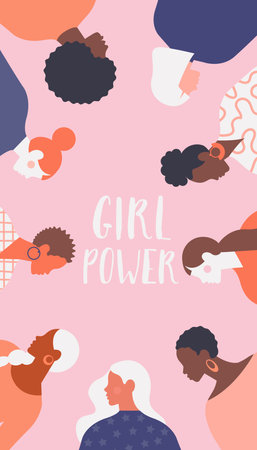 International Women s Day. Vector templates with cute women for card, poster, flyer and other users.のイラスト素材