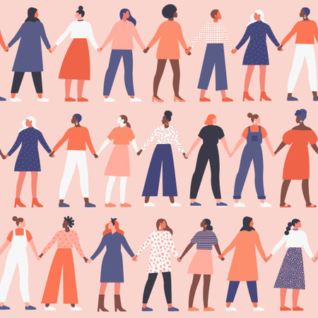 Women empower women illustration collection. International womens day 8 of march seamless pattern in vector. Feminist illustration conceptのイラスト素材