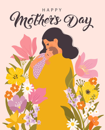 Mother with child flat illustration.のイラスト素材