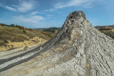 Active mud volcanoes park captured in Romaniaの写真素材
