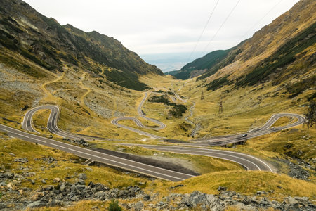 Landscape of Transfagarasan mountain road in Romania with several curvesの写真素材