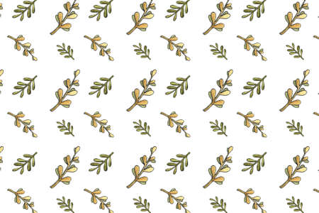 Hand drawn watercolor autumn floral mushroom leaf seamless pattern on white background. Fall, leaf fall, Thanksgiving day, forest, harvest, harvesting.の写真素材