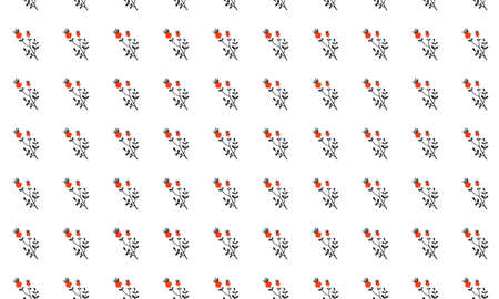 Hand drawn simple primitive floral botanical dog rose single set pattern. Autumn, fall, harvestの写真素材