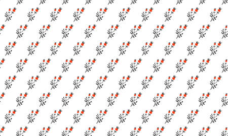 Hand drawn simple primitive floral botanical dog rose single set pattern. Autumn, fall, harvestの写真素材