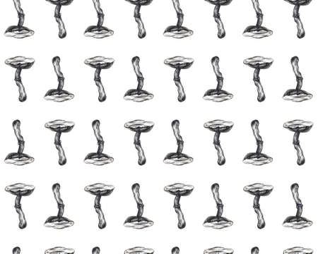 Botanical seamless pattern with red mushrooms. Natural elements hand painted with color pencils. Floral watercolor backgroundの写真素材