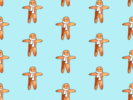 Seamless pattern of cute watercolor gingerbread. Christmas gingerbread cookies. Christmas...