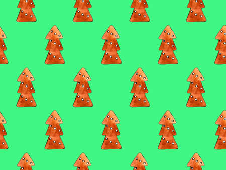 Seamless pattern of cute watercolor gingerbread. Christmas gingerbread cookies. Christmas decorations.の写真素材
