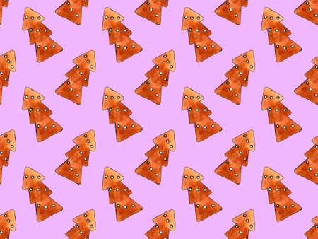 Seamless pattern of cute watercolor gingerbread. Christmas gingerbread cookies. Christmas decorations.の写真素材