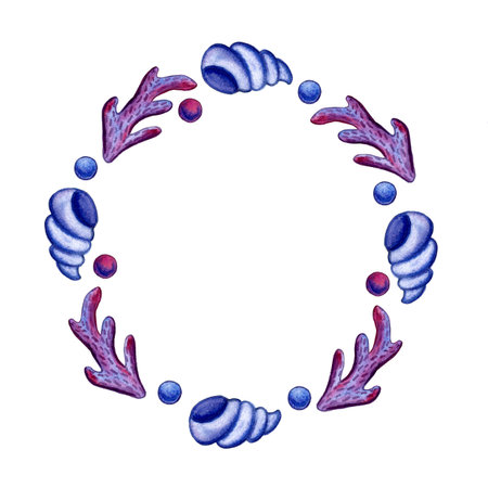 Hand paint watercolor coral sea ocean frame for design scrap book paper, textile, web sitesの写真素材