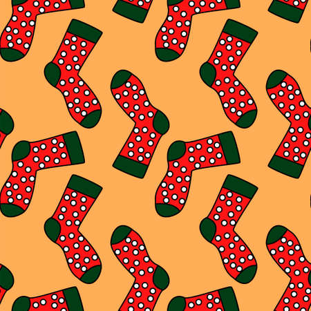 winter holidays pattern with socks. bright colorful gift paper, background, pattern. New year, christmasのイラスト素材
