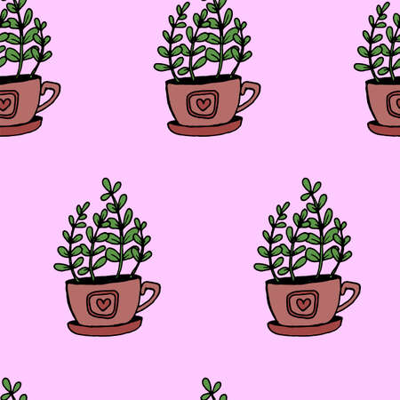 Set of different hand drawn house plants in pots. Isolated decorative plants: aloe, crassula, flower for your design template, icon, gift card. Sketch style vector illustration.のイラスト素材