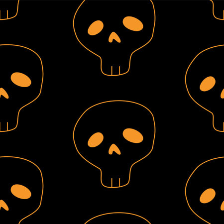 Vector Happy Halloween seamless pattern,classic bundle icons, doodles element for Halloween design. Set of Halloween silhouettes. Black and white and orange.のイラスト素材
