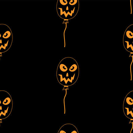 Vector Happy Halloween seamless pattern,classic bundle icons, doodles element for Halloween design. Set of Halloween silhouettes. Black and white and orange.のイラスト素材