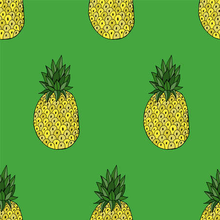 Pineapple with leaf icon. Tropical fruit isolated on white background. Symbol of food, sweet, exotic and summer, vitamin, healthy. Nature dessert. Design element Vector illustrationのイラスト素材