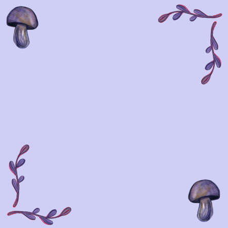 Hand-drawn watercolor seamless pattern of the different mushrooms. Repeated natural background with mushroomsの写真素材