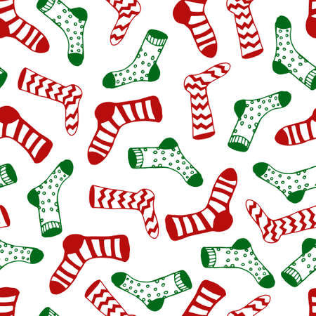 Winter hand drawn set. Hat, socks, mittens, Christmas tree, envelope, letter, gift, gift box isolated hand drawn elements. For winter illustrations, patterns postcards invitationsのイラスト素材