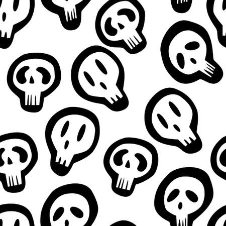 Seamless pattern with white skull and crossed bones isolated on white background. Vector illustration for design, web, wrapping paper, fabric.のイラスト素材