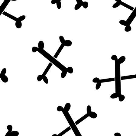 Seamless pattern with white skull and crossed bones isolated on white background. Vector illustration for design, web, wrapping paper, fabric.のイラスト素材