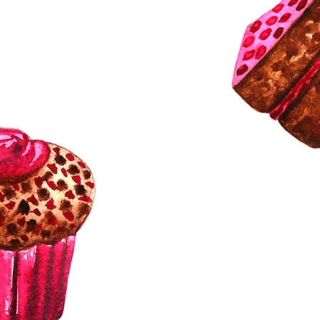 Set of sweets: donut, cake, cookies, etc. Watercolor illustrationの写真素材