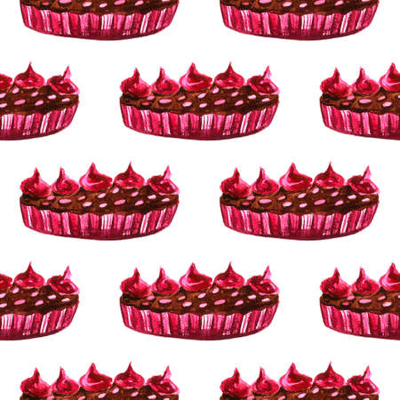 Set of sweets: donut, cake, cookies, etc. Watercolor illustrationの写真素材