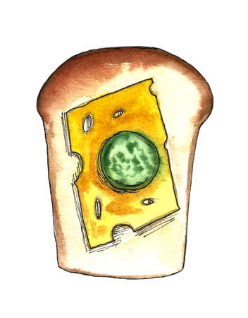 Watercolor fast food illustration element. Watercolor background Food, cafe, menu, restaurant.の写真素材