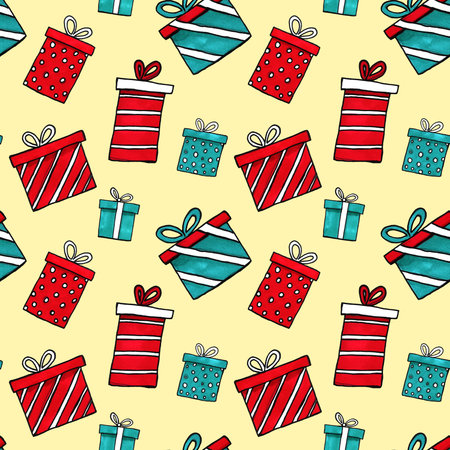 watercolor holiday presents illustration, wrapped gift boxes, birthday party design elements set,...