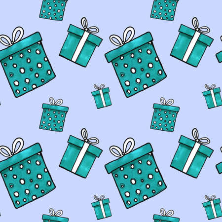 watercolor holiday presents illustration, wrapped gift boxes, birthday party design elements set, festive clip artの写真素材