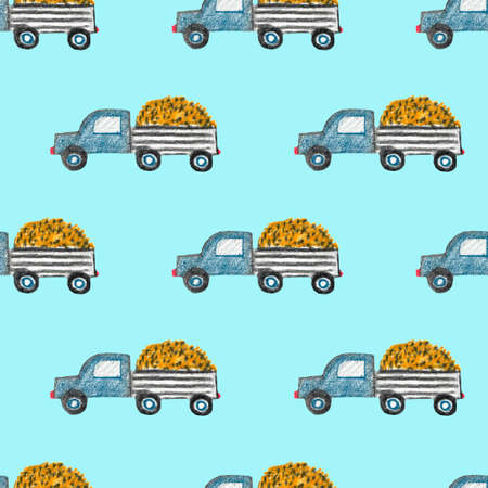 watercolor different doodle cars on white backgroundの写真素材