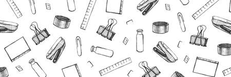 Back to school - pen sketch background. Can be used for wallpaper, pattern fills, textile, web page background, surface textures. Cartoon stationeryの写真素材