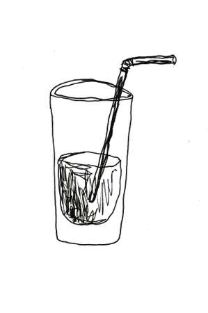 a glass of water hand drawnの写真素材