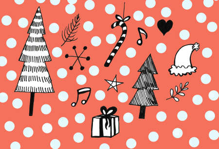 Set of hand drawn christmas tree. Holiday decoration isolated elements. Use for Greeting Scrapbooking, Congratulations, Invitations.の写真素材