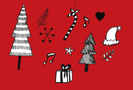 Set of hand drawn christmas tree. Holiday decoration isolated elements. Use for Greeting Scrapbooking, Congratulations, Invitations.の写真素材