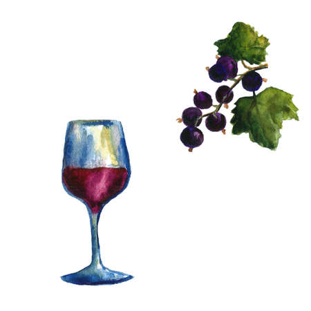 cognac,beer,champagne,wine bottle and glass, drawing by watercolor and ink, hand drawn illustrationの写真素材