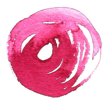 Cute pink bunny in love on white background. Funny cartoon watercolor rabbit with heartの写真素材