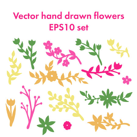 Set of flat flower icons in silhouette isolated on white.のイラスト素材