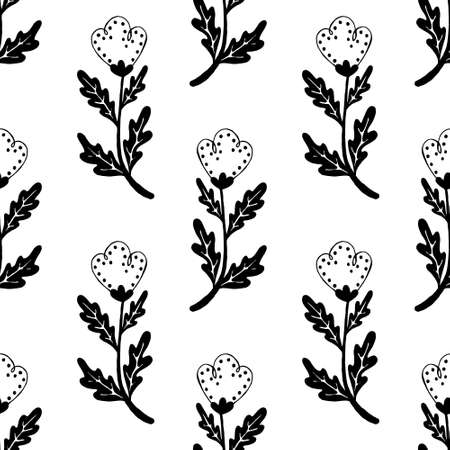 Set of flat flower icons in silhouette isolated on white.のイラスト素材