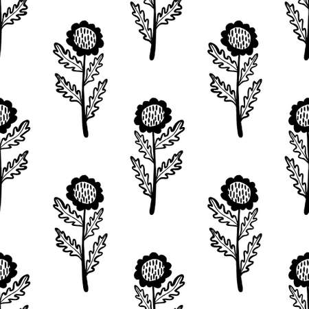 Set of flat flower icons in silhouette isolated on white.のイラスト素材