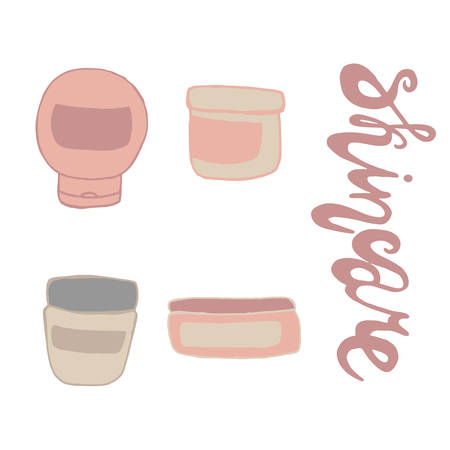 Skin care cosmetic line icons. Cream, Serum drop and Face gel or lotion icons. Uv protection. Oil, Vitamin E and Collagen symbols.のイラスト素材