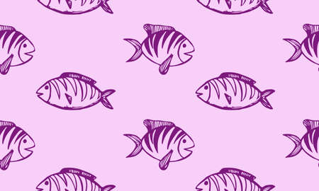 Vector doodle fish icon. Logo design template. Cute hand drawn childish linear illustration for print, webのイラスト素材