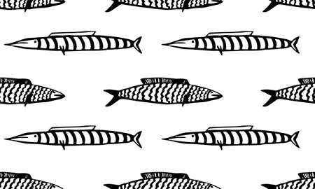 Vector doodle fish icon. Logo design template. Cute hand drawn childish linear illustration for print, webのイラスト素材