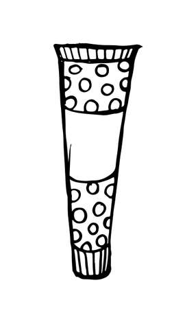 Skin care cosmetic hand drawn vector illustration. Cream, parfume, Serum drop and Face gel or lotion icons. 24 hour face care cream protection. Medical skin cosmetic.のイラスト素材