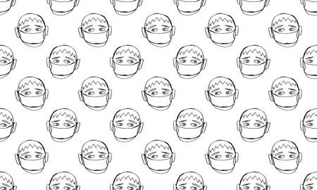 Vector image of people wearing medical masks protecting themselves from the virus. Coronavirus epidemic. Flash of influenza. Crowd of people.のイラスト素材