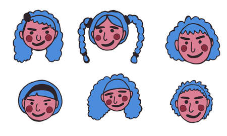 cartoon face vector people. Hand drawn line art illustration. Human emotions doodle setのイラスト素材