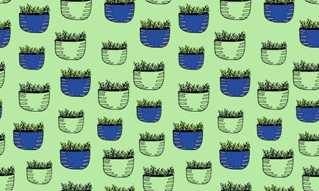 Cute hand drawn vector cactuse in the pots. pattern illustration